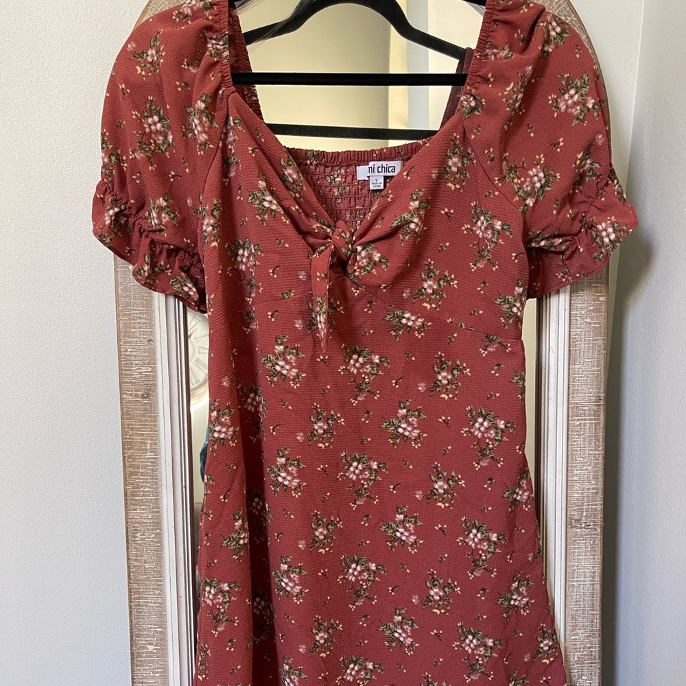 Adorable burnt mauve baby doll dress with pockets